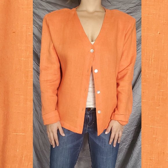 20 South Vintage Linen Blazer in Bright Orange Size X-Large